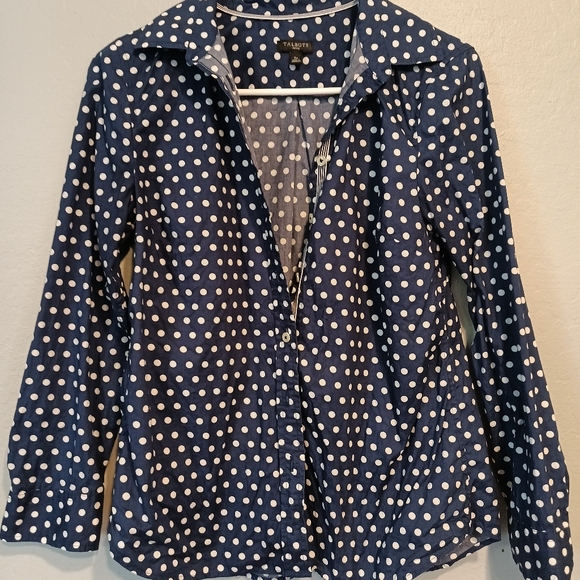 Talbots Long Sleeve Button Up Polka Dot Collared Shirt - Picture 3 of 4